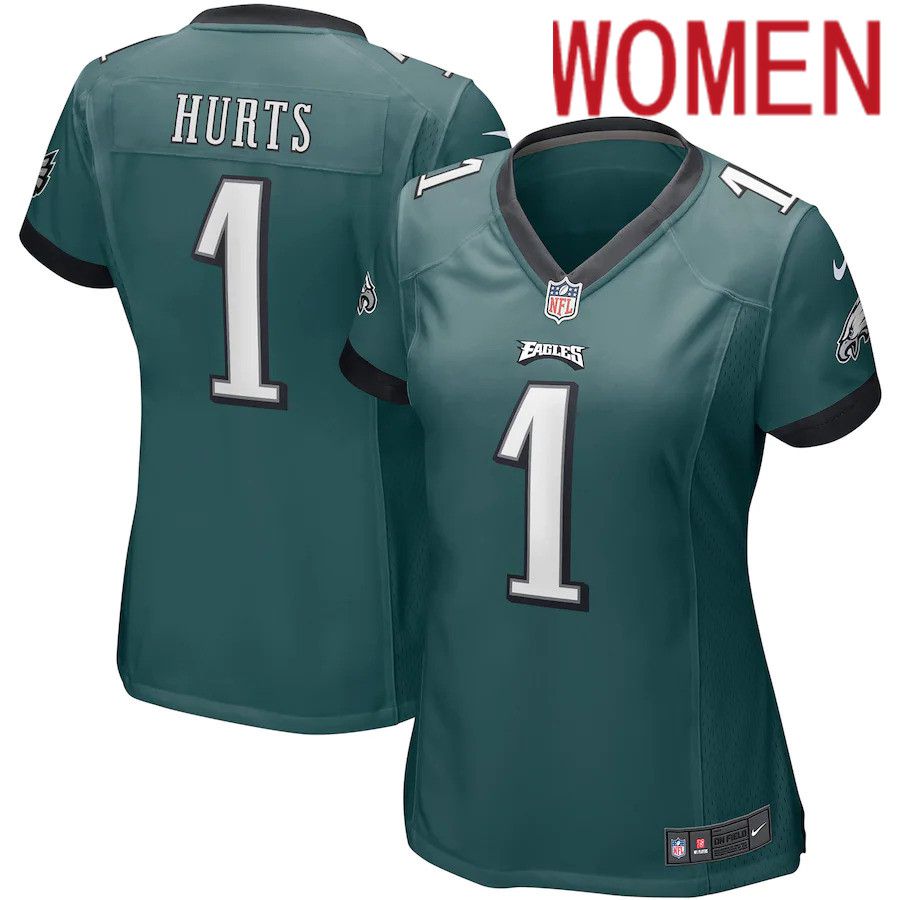 Women Philadelphia Eagles 1 Jalen Hurts Nike Midnight Green Team Game NFL Jersey